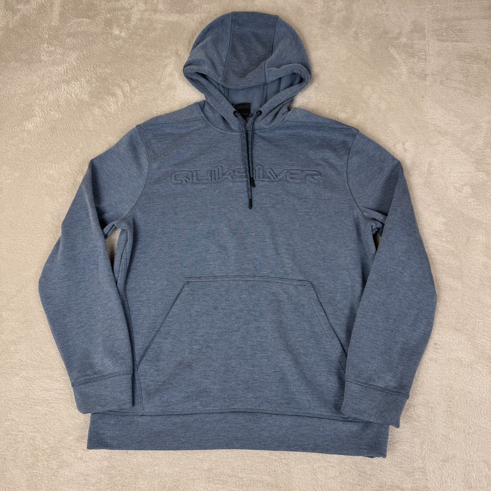 Y2K Quiksilver Hoodie Men M Gray Preowned Pullover Embossed Fleece Athleisure
